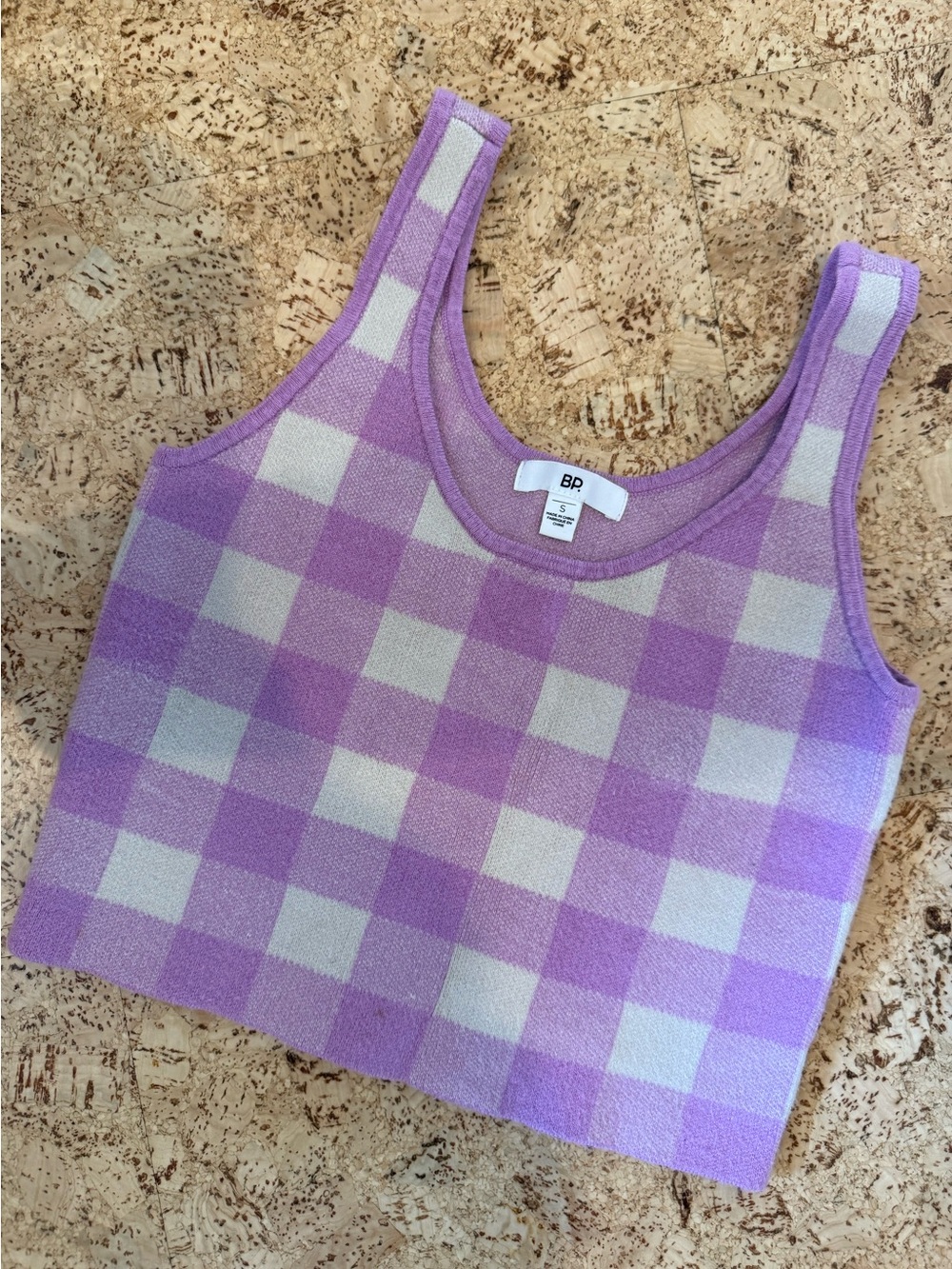 BP Lavender & Cream Gingham Knit Tank Top